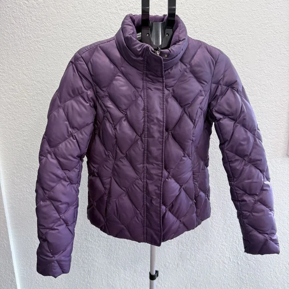 Eddie Bauer Women's Goose Down Diamond Puffer Winter Coat Waist Length Size M